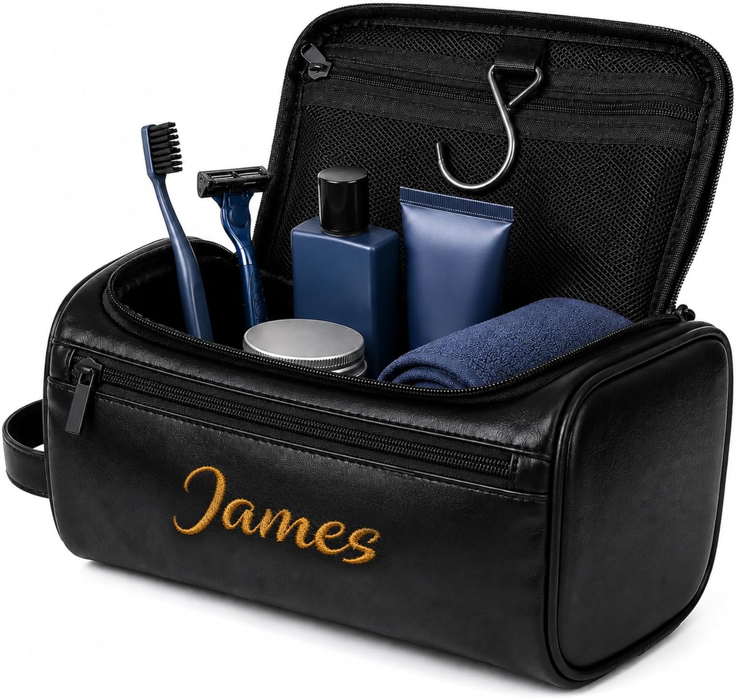 Personalized Toiletry Bag for Dad - Custom Embroidered PU Leather Dopp Kit | Waterproof Travel Organizer (Coffee)