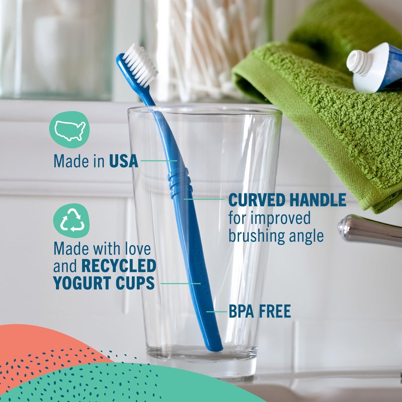 Preserve Eco Friendly Adult Toothbrushes, Made in The USA from Recycled Plastic, Lightweight Package, Soft Bristles, Colors Vary, 6 Pack
