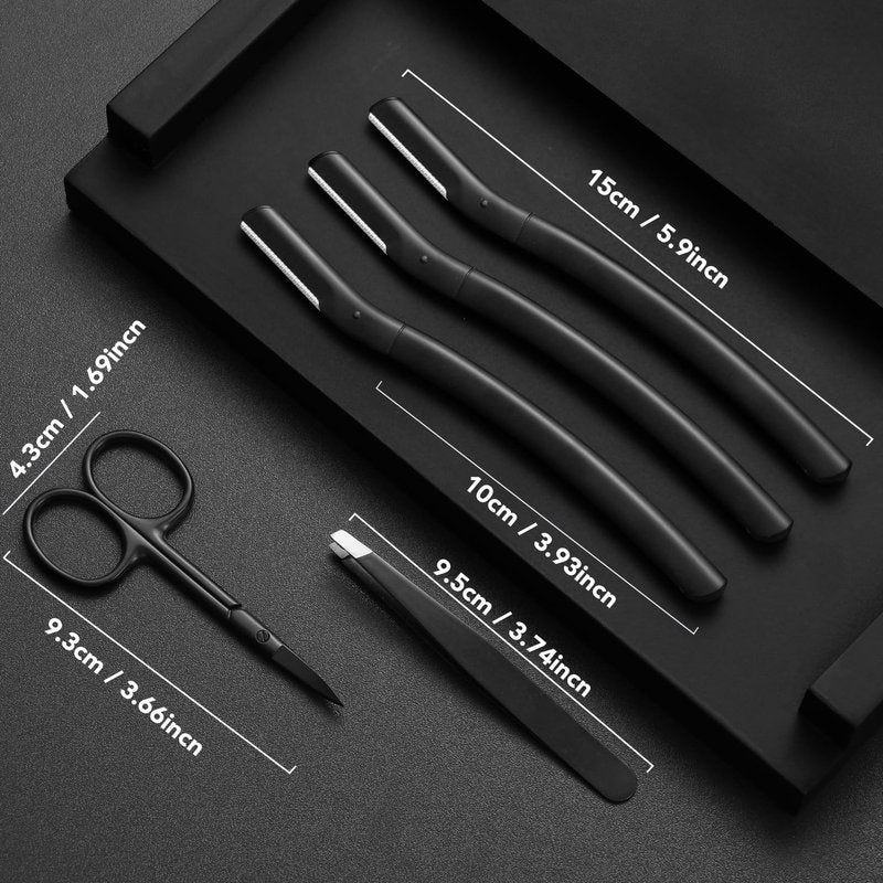 3-in-1 Multipurpose Eyebrow Grooming Set, Japanese Blades Precision Eyebrow Razors W/Tweezer & Trimmer Scissor, Eyebrow Set for Men and Women, Travel Case Included