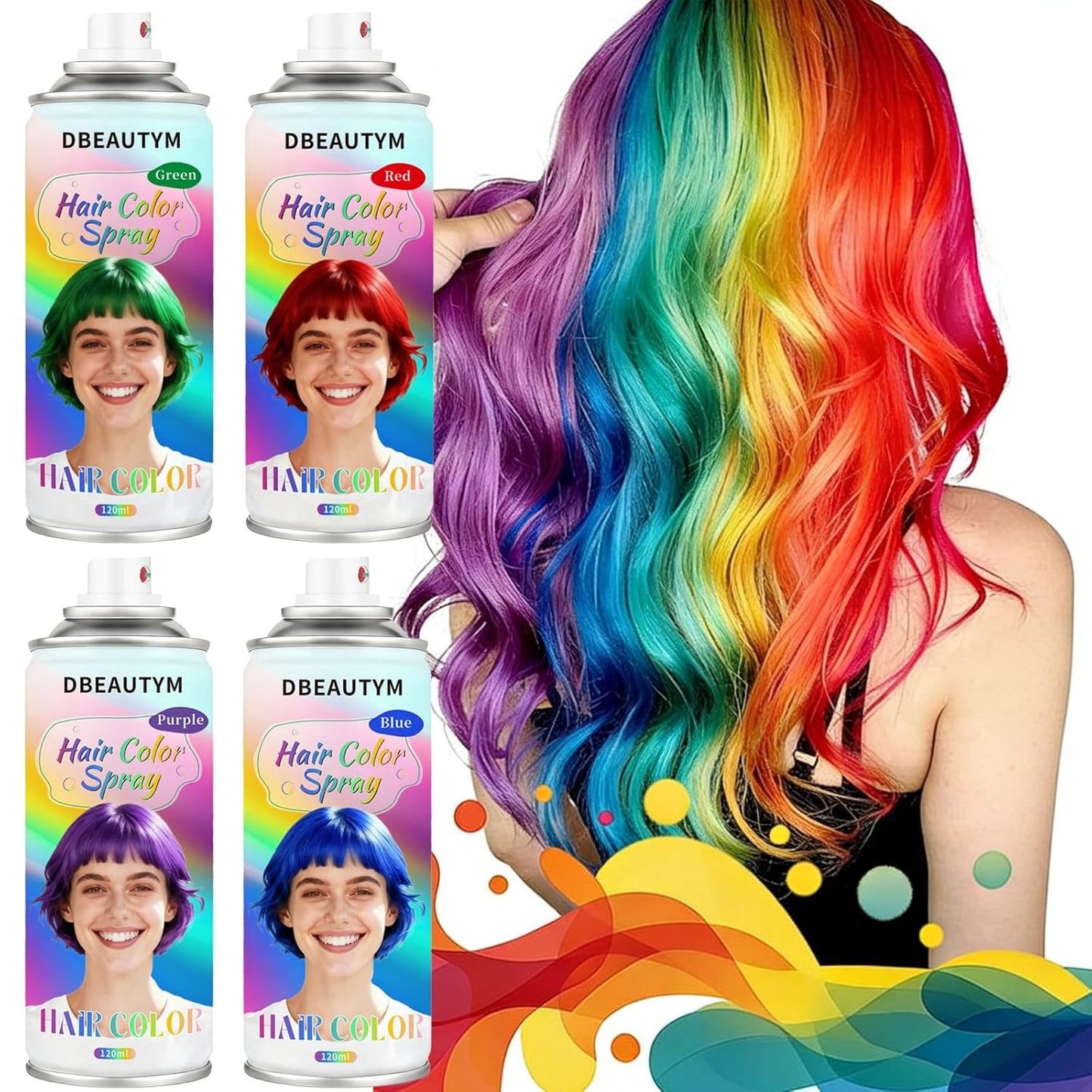 Temporary Hair Color Spray - Washable & Quick Drying for Kids, Women, Men | 4 Colors Available (Red, Blue, Purple, Green)