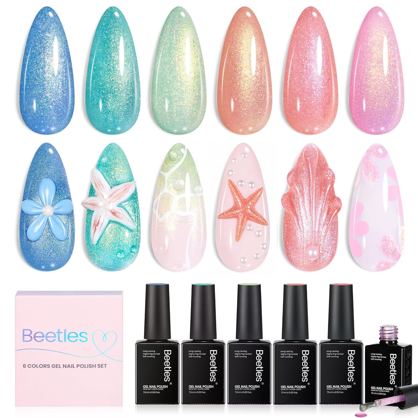 Neon Gel Nail Polish Set - 6 Vibrant Summer Colors | Sheer Translucent Effect for UV French Nail Art