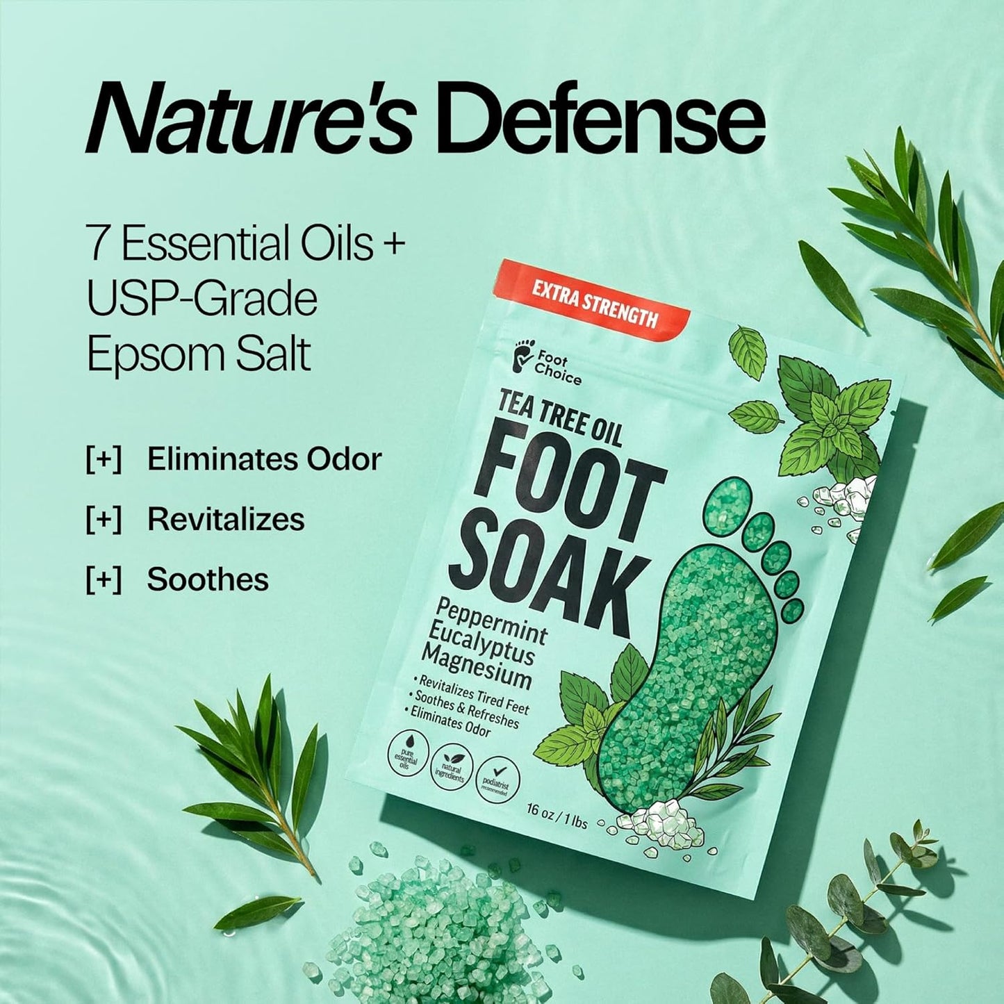 Tea Tree Oil Foot Soak - Epsom Salt for Toenail Repair & Odor Elimination | 16 oz, Made in USA