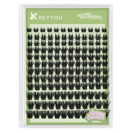 KEYYOU Angel Lash Clusters, 8-18mm Mix D Curl Wispy Eyelash Clusters for Natural Look Lash with Waterproof DIY Lash Extension at Home(Lash-Angel A03)