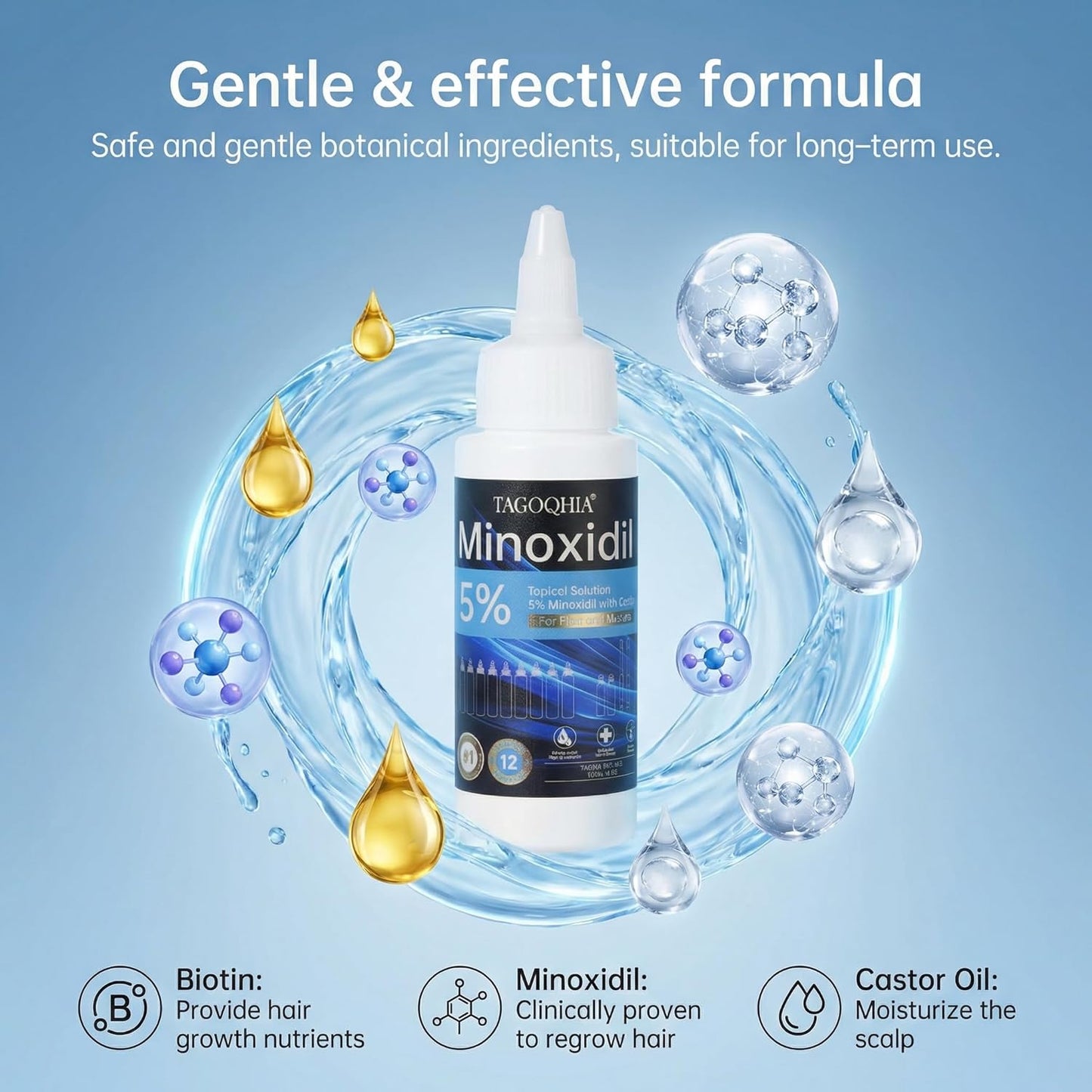 Minoxidil Hair Regrowth Solution for Men - Extra Strength Treatment with Roller & Brush | 9 Bottles