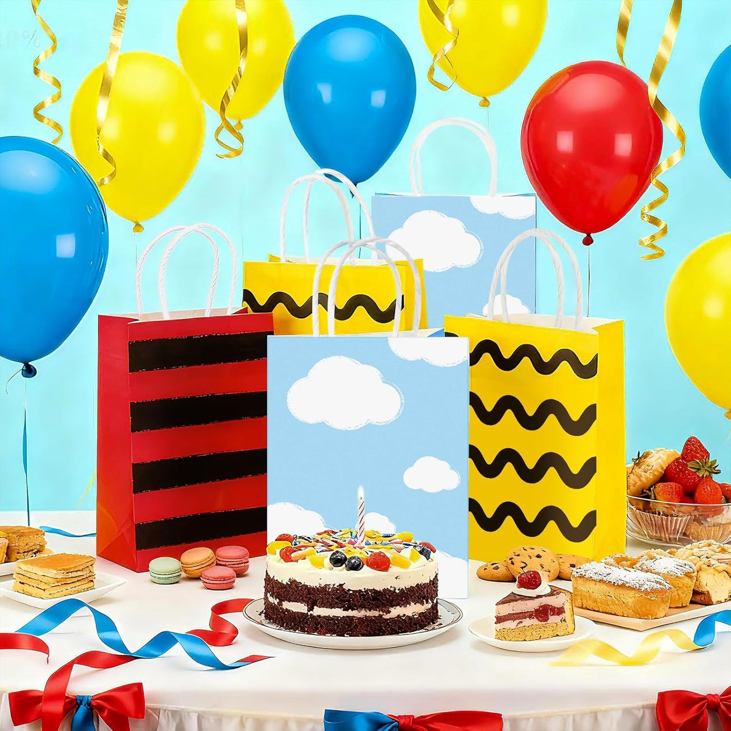 Cartoon Dog Party Supplies - 24 Pcs Gift Bags with Handles | Red Dog House Design, 8 x 6 x 3 Inch
