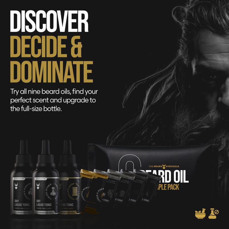 The Beard Struggle 9 Beard Oil Voyager Sample Pack, Variety Beard Oil for Men Sampler with 9 Different Scents, All Natural Ingredients, Beard Growth Oil for Soft and Healthy Hair, Day Liquid Tonic