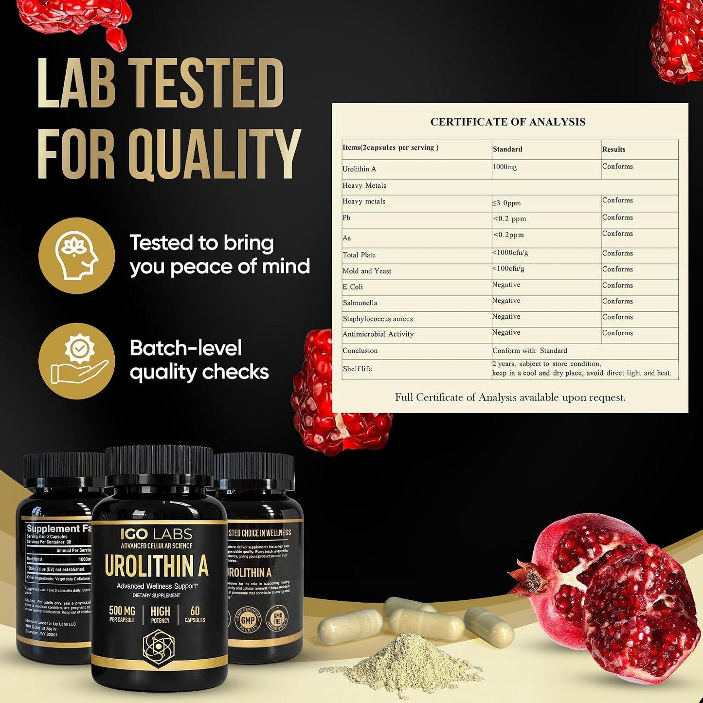 Urolithin A Capsules 500mg | High Purity Dietary Supplement for Daily Wellness - 60 Count