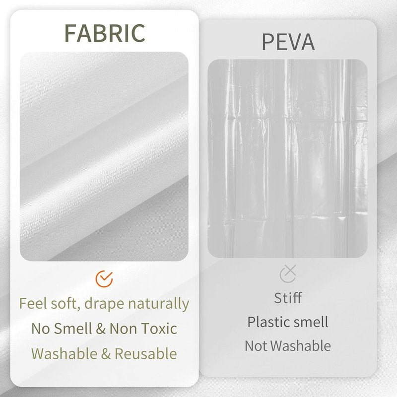 Waterproof Fabric Shower Curtain Liner - Soft Hotel Quality, Lightweight & Machine Washable | Standard Size 72x72, White