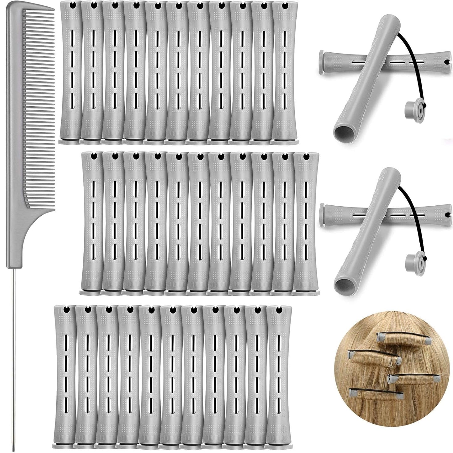WILLBOND 36-Piece Cold Wave Perm Rods Set - Hair Rollers & Steel Rat Tail Comb for Styling