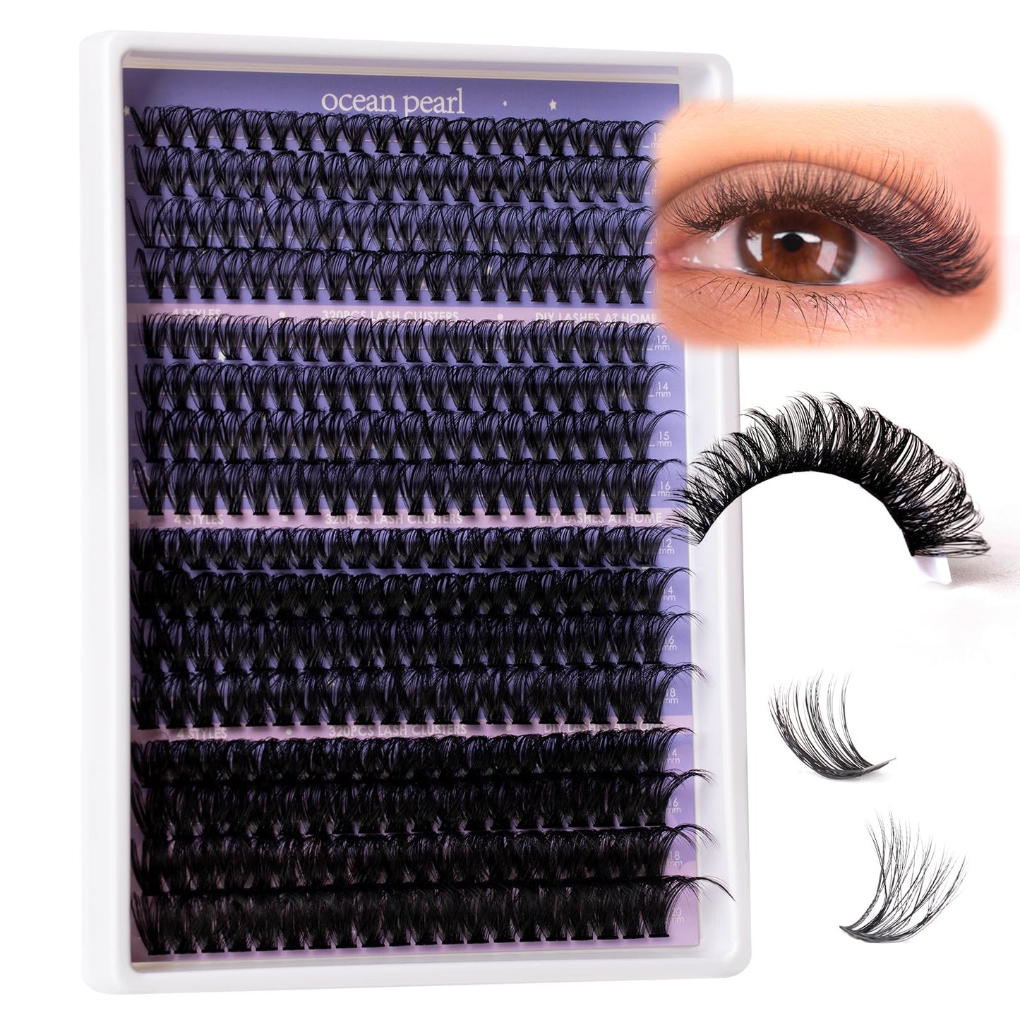 Ocean Pearl Lash Clusters 320PCS 12-20MM 30D+40D+80D+100D Lash Extension Kit Lashes Clusters Eyelashes Cluster Eyelash Extensions Thick Individual Lashes Kit with Lash bond&seal&remover&tweezer-4