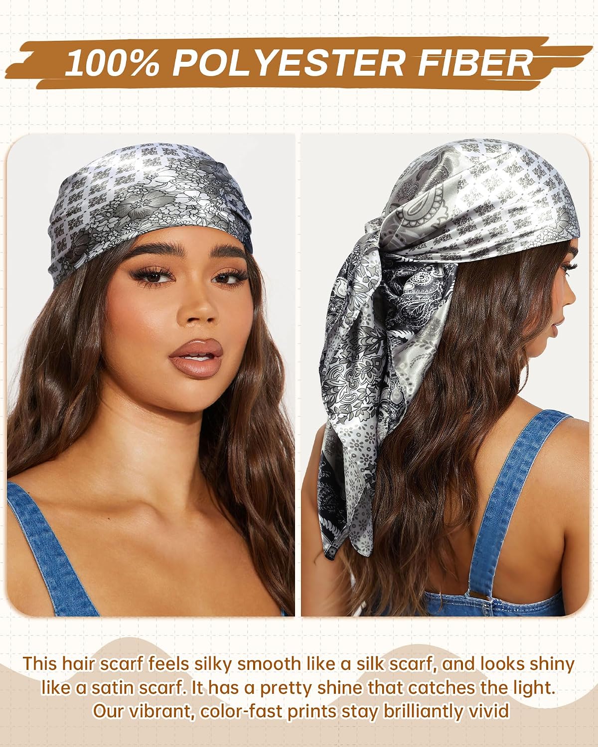 Silk Satin Head Scarf for Women - 35” Square Bandanas | 3 Pack Hair & Neck Scarves for Sleeping