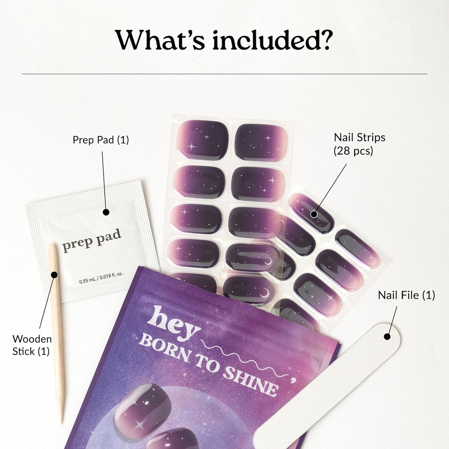 Semi Cured Gel Nail Strips - Easy Apply & Remove Purple Ombre | 28 Strips, Prep Pads & Nail File Included
