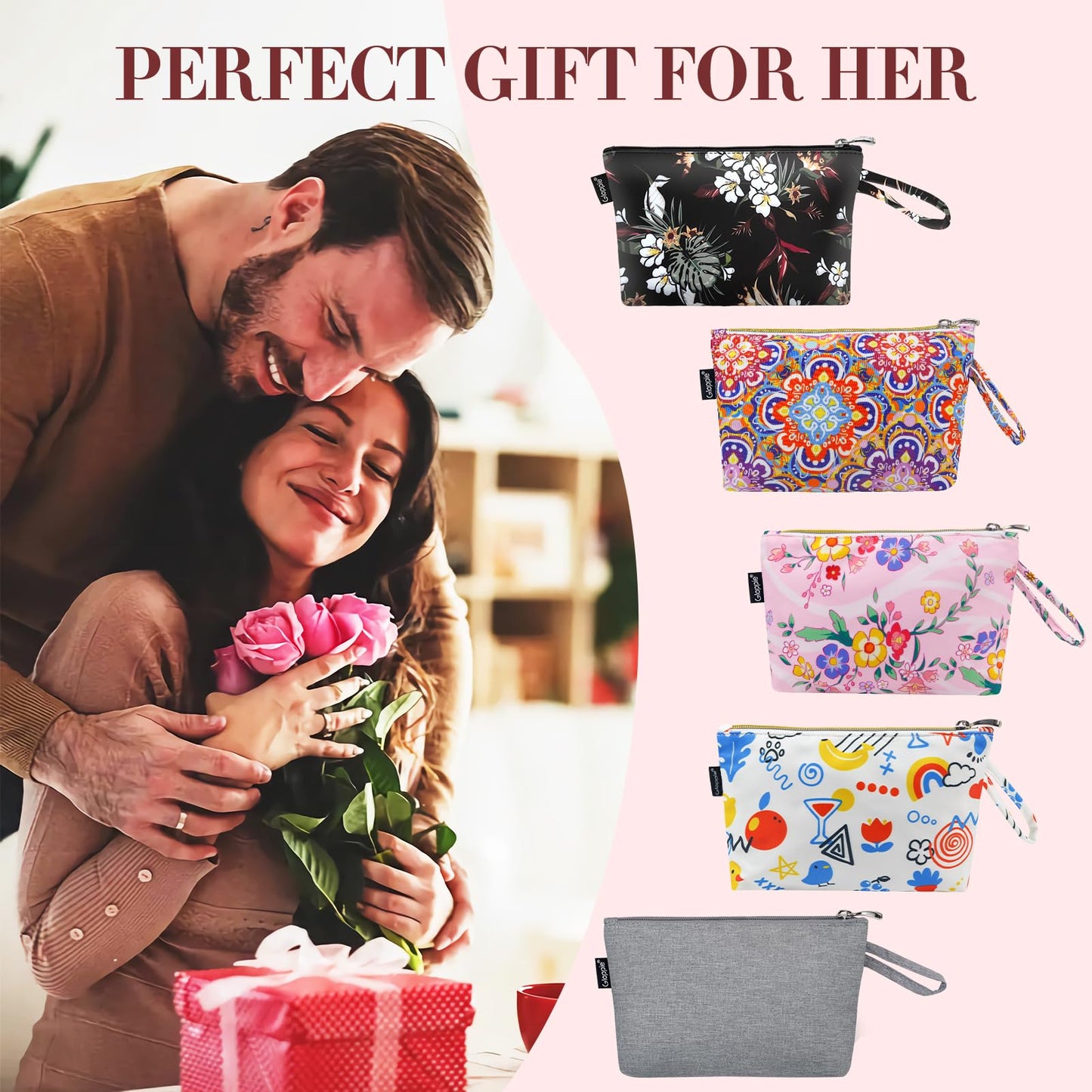 Gloppie Small Makeup Bag for Purse - Floral Cosmetic Bags - Teacher Appreciation Gifts for Women