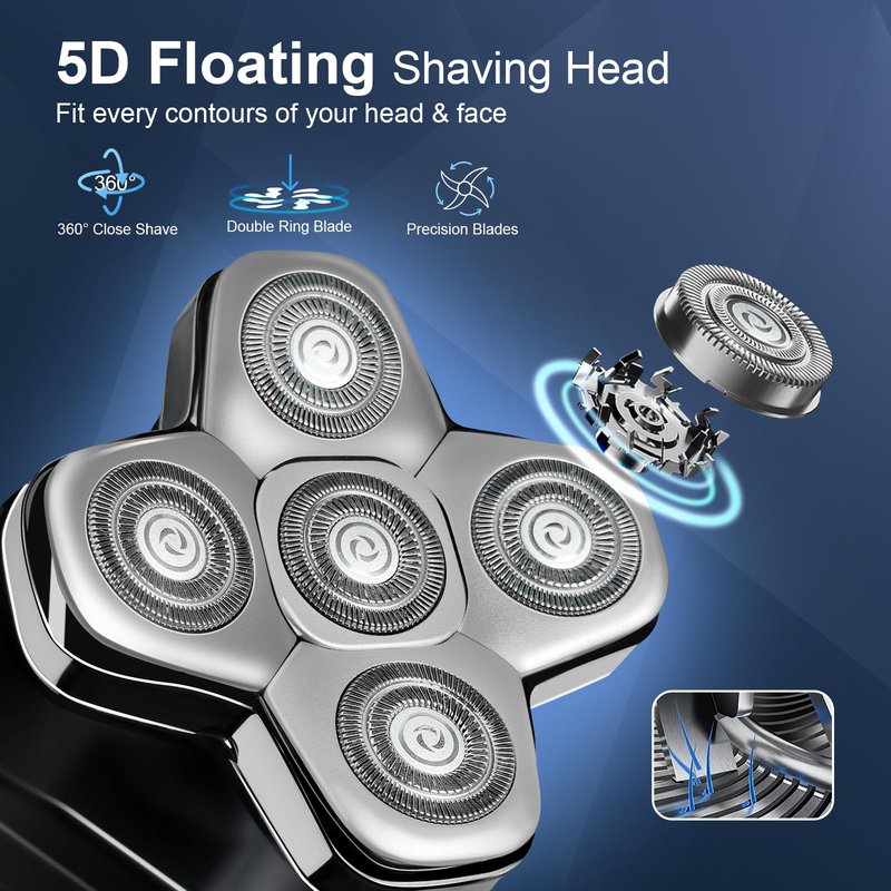 Head Shavers for Bald Men - 5-in-1 Electric Razor for Men, 5d Electric Shavers, Wet/Dry Bald Head Shavers with Led Smart Display, for Head Face Beard, IPX7 Waterproof