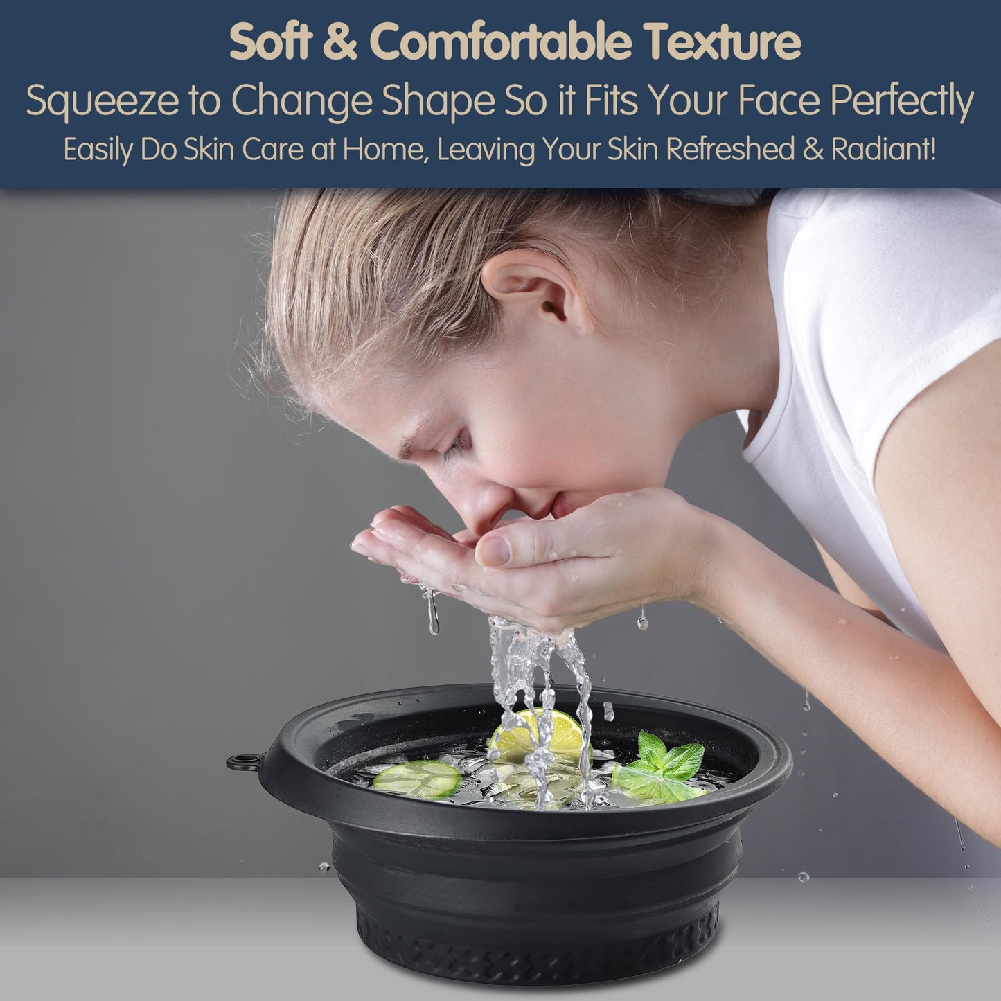 KOOK UDU Silicone Face Ice Bath Bowl with Built-In Icetray,Silicone and Foldable Face Tub,Ice Bath Water Chiller,Skin Tightening and Acne Relief for Home & Travel (Black)