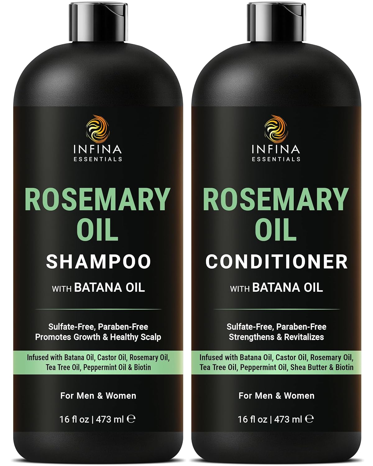 Rosemary Oil Shampoo and Conditioner Set - Sulfate-Free Thickening Formula with Batana Oil & Biotin | 16 fl oz Each | For Men & Women