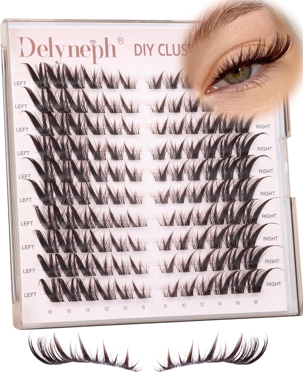 Natural Lash Clusters - Wispy Eyelash Extensions with Clear Band | C Curl, 10-16mm Individual Lashes