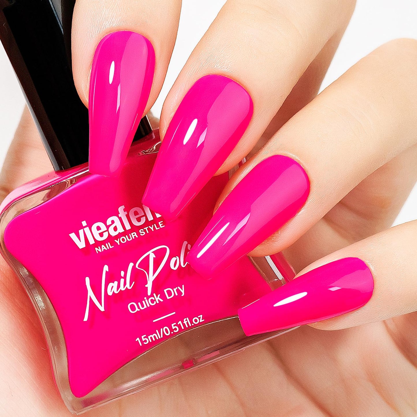 vieafenti Bright Hot Pink Nail Polish, 15ml High Shine Quick Dry Nail Polish, Long Wearing Smooth Application for Beginner and DIY Manicure Salon Quality Manicure at Home
