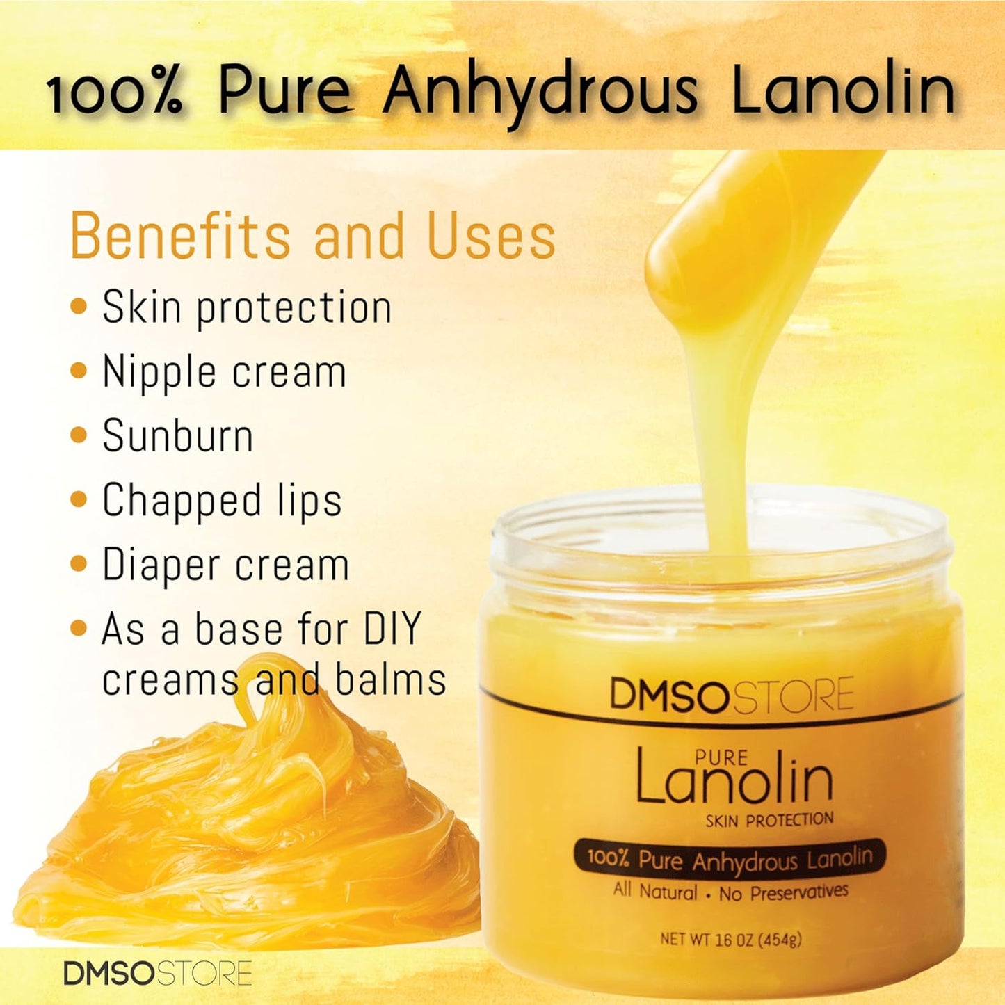 Lanolin - 100% Pure Unrefined Sheep Wool Skin Moisturizer | USP Grade, Anhydrous, 1 lb