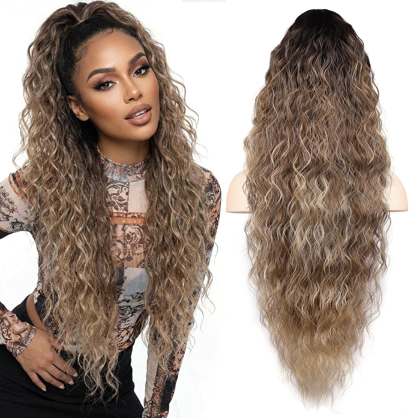 Claw Clip Ponytail Extension - 12 Inch Curly Synthetic Hair Extension | Chocolate Brown