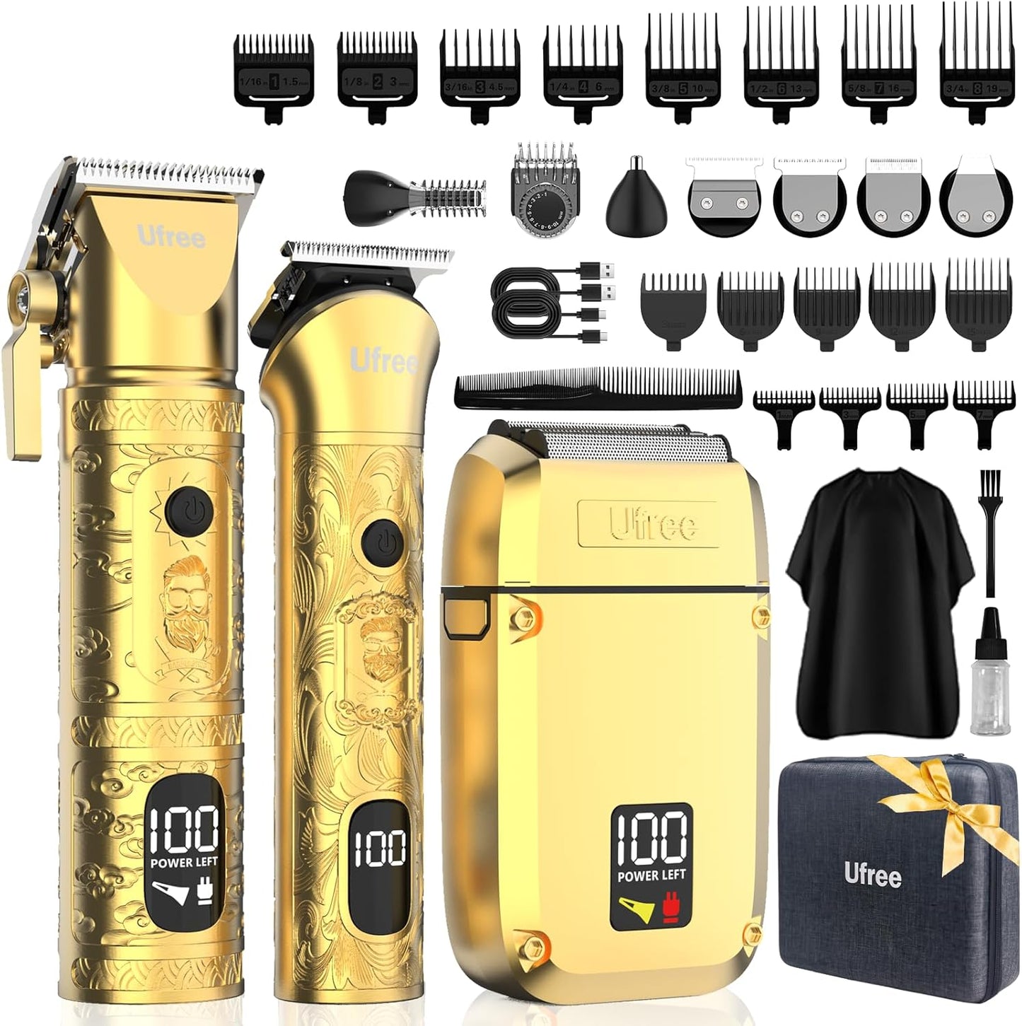 Ufree 8-In-1 Professional Hair Cutting Kit - Cordless Clippers & Trimmers Set for Men | Rechargeable Beard Trimmer & Electric Shaver