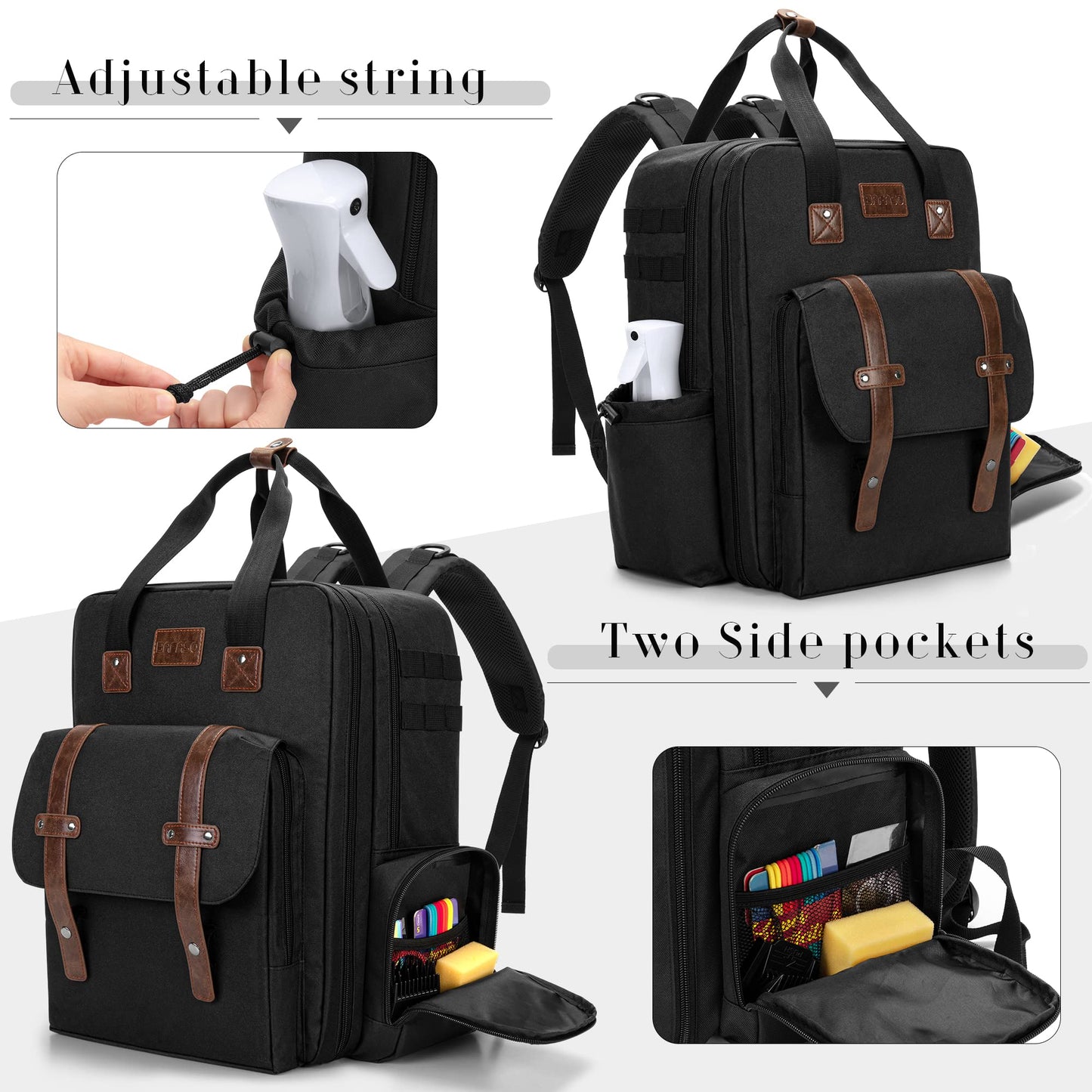 BAFASO Large Capacity Barber Case, Travel Hairdresser Bag Holds Various Hair Cutting Tools, Black