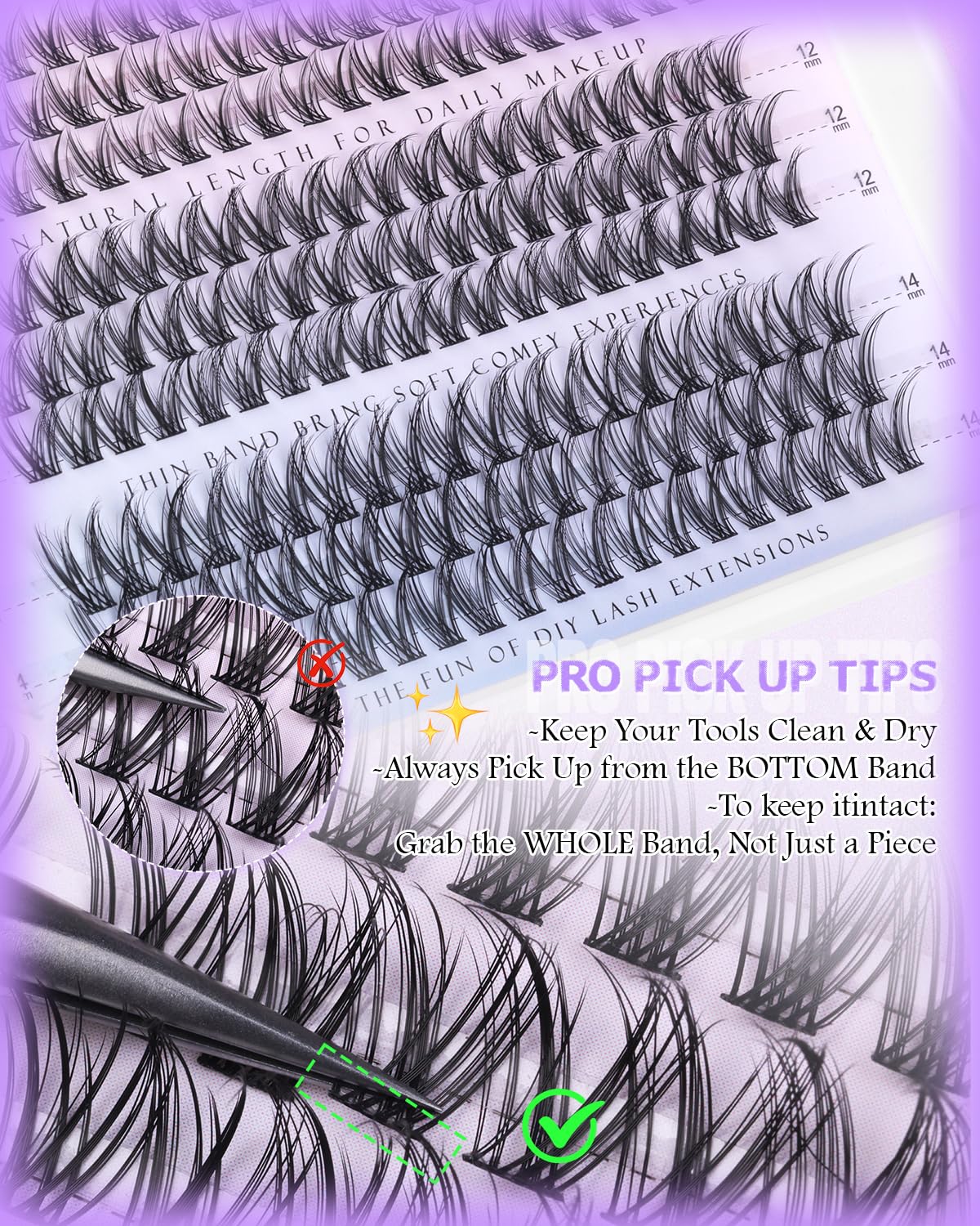 Natural Eyelash Clusters - Wispy 10-12-14mm Extensions | C Curl Thin Band Fairy Lashes