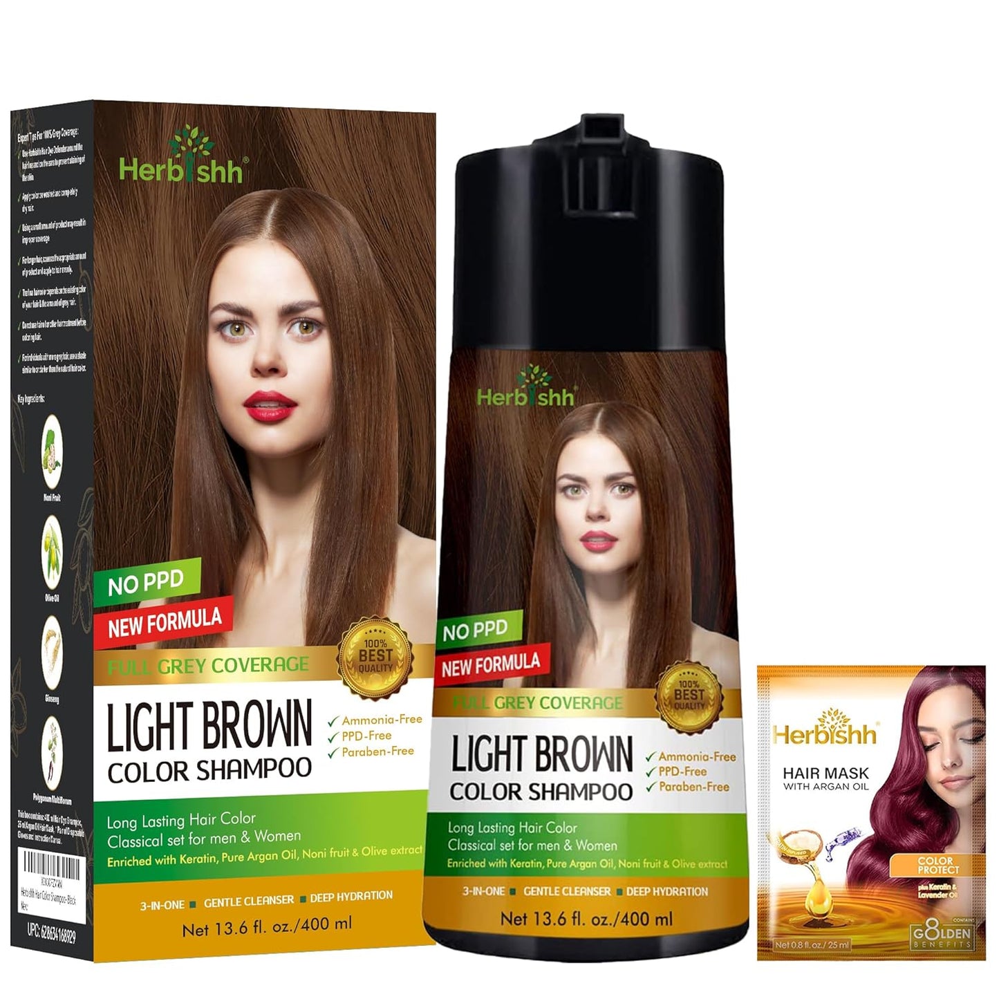 Herbishh Hair Color Shampoo for Gray Hair - Keratin-Enriched Formula for Full Coverage | Black (400ml)