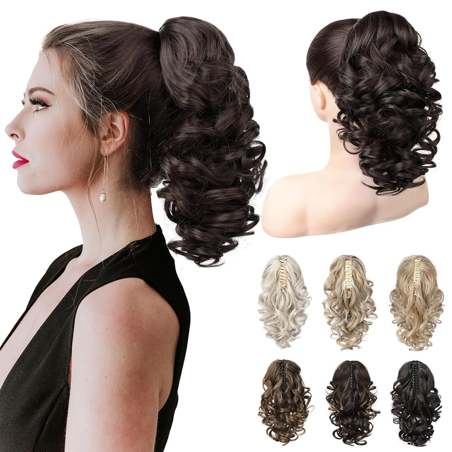12-Inch Ponytail Extension - Classic Loose Curly Wavy Claw Clip Hairpiece for Women | Medium Blonde