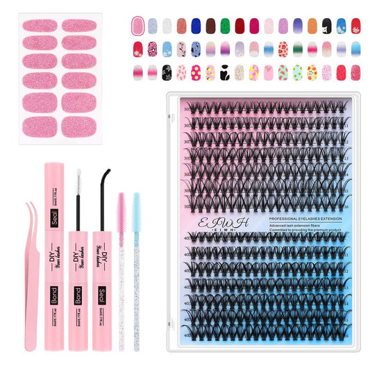 Lash Clusters Kit 280Pcs Individual Cluster Lash Extensions Kit 30D+40D Wispy Eyelash Clusters with Lash Bond and Seal and Tweezers and Nail stickers 8-16mm 2 Styles Mix Lashes Clusters Kit