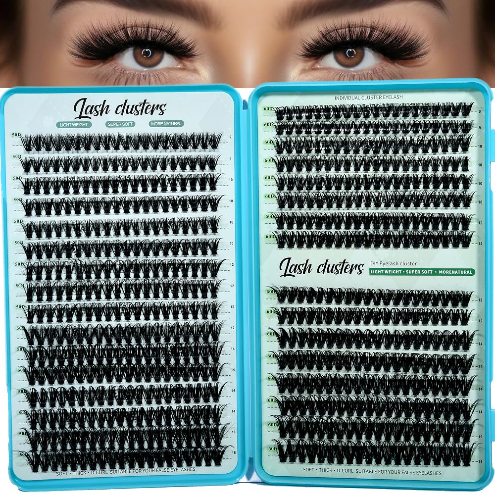 Lash Clusters Kit - 640pcs Wispy 30D/40D D Curl Individual Extensions | Natural 9-16mm with Bond, Seal & Tweezers