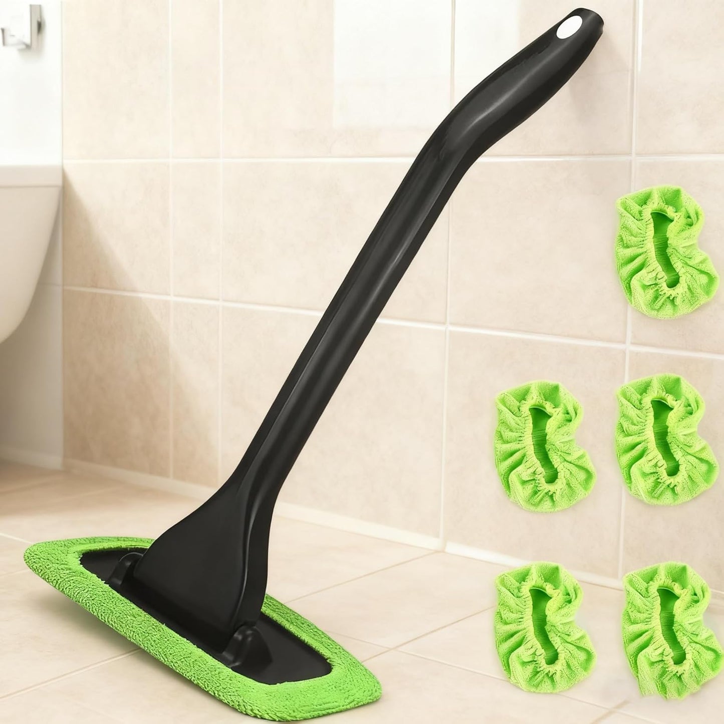 Windshield Cleaning Tool - 5-Piece Auto Window Cleaner Set | Long Handle with Reusable Pads for Vehicle Glass