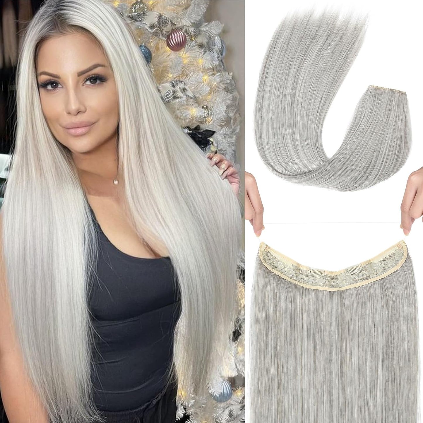 Invisible Wire Hair Extensions - Adjustable Transparent Headband | 24 Inch Dark Blonde Secret Hairpiece for Women