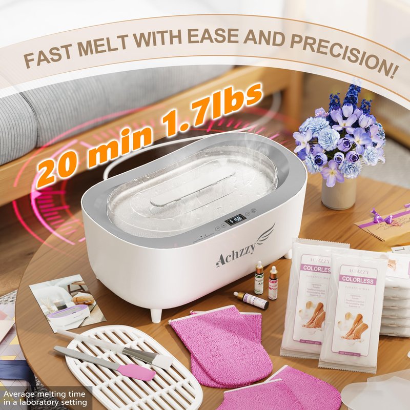 Achzzy Paraffin Wax Machine for Hands and Feet, 5000ml Professional Wax Warmer with Temperature Control, Smart Heating, Stainless Steel Inner Pot, Moisturizing Hot Wax Bath with Unscented Refills
