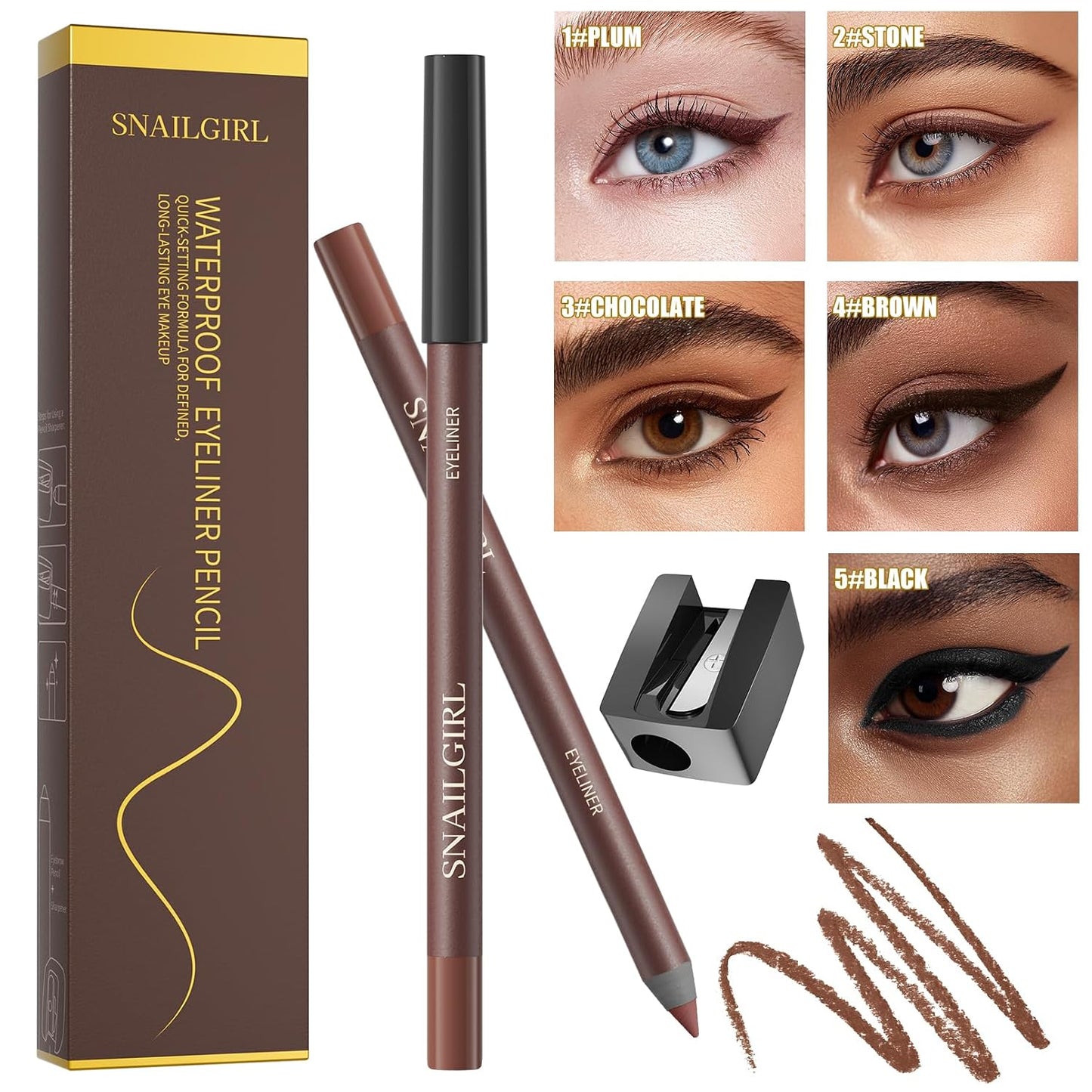 Chocolate Eyeliner Pencil - 24HR Waterproof, Smudge-Proof & Creamy Glide | Vegan, Sensitive Eye Safe
