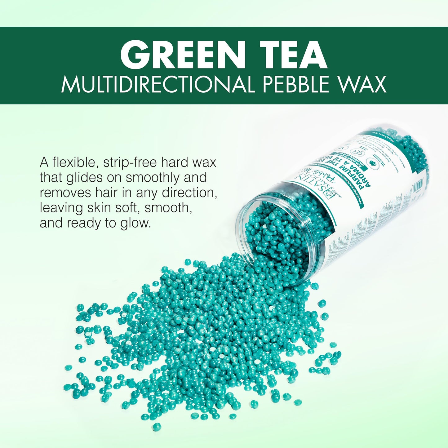 Satin Smooth Green Tea Multidirectional Pebble Wax – Hard Wax Beads for Face & Body, Brazilian Waxing, Hair Removal for Sensitive Skin, 23 oz