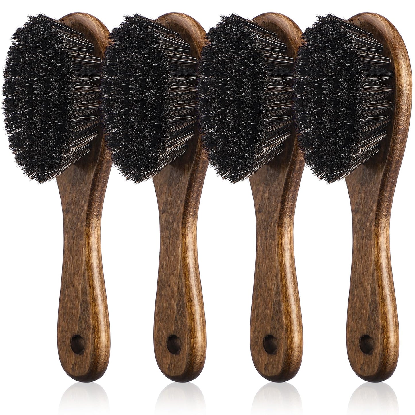 Patelai 4 Pieces Barber Fade Brush Set with Natural Fiber Wooden Handle Beard Styling Brush, Neck Duster, and Cleaning for Men's Grooming (Brown)