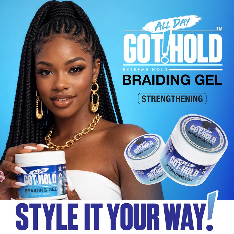 ALL DAY GOT HOLD Braiding Gel for Braids, Twists & Protective Styles (Breakage Relief) – Strong Hold with Sea Moss & Peppermint – Non-Flaking Styling Gel for Natural Hair – 10 Fl Oz