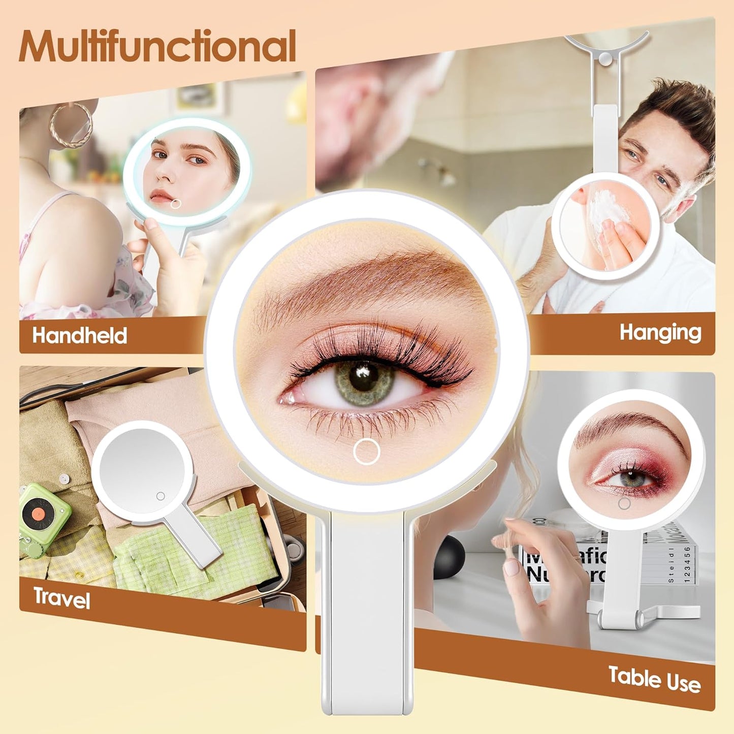 MIYADIVA Magnifying Makeup Mirror with Light - 30X/1X Double-Sided, Dimmable Touch Screen, Adjustable & Foldable | White