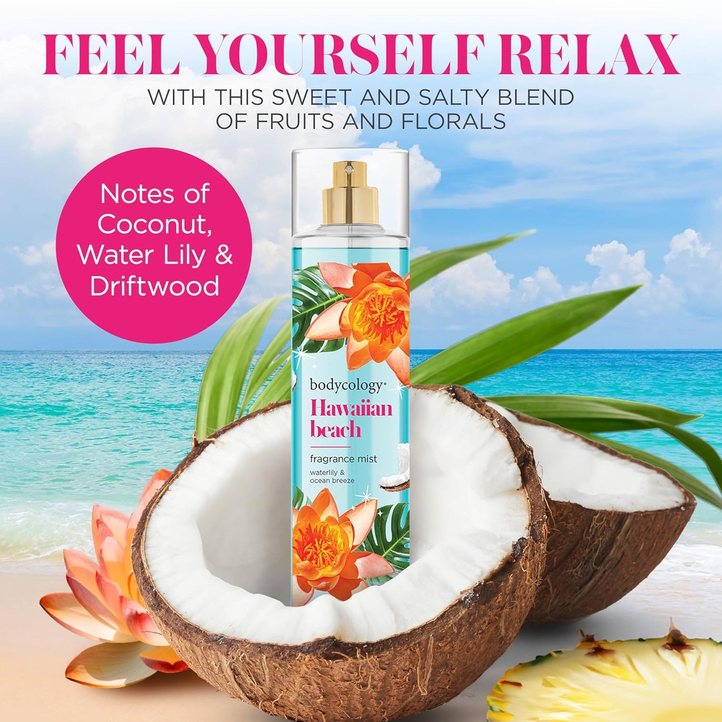 Bodycology Hawaiian Beach Body Mist - Long-Lasting Fragrance, 8 fl oz (Pack of 2)