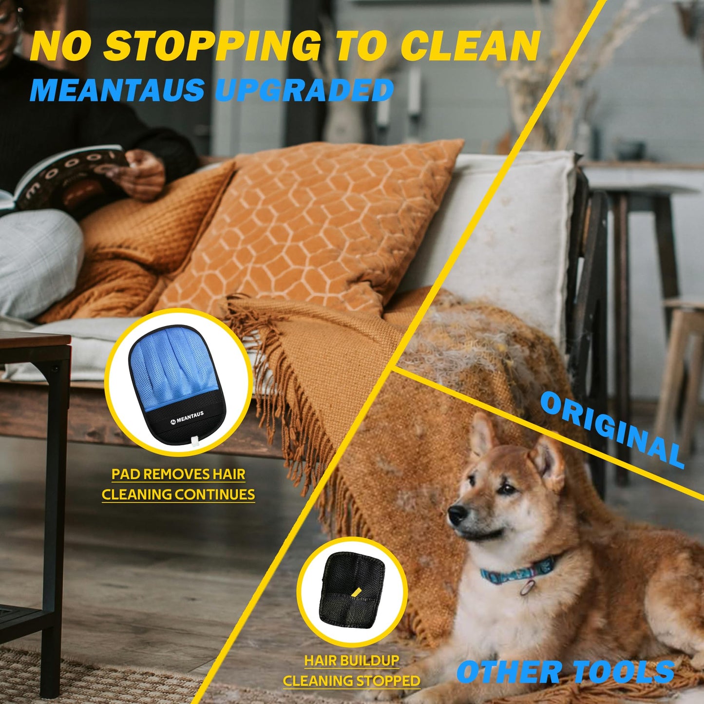MEANTAUS Reusable Electrostatic Pet Hair Removal Glove for Dogs & Cats, Works on Furniture, Clothing, Bedding & Car Seats (Standard)