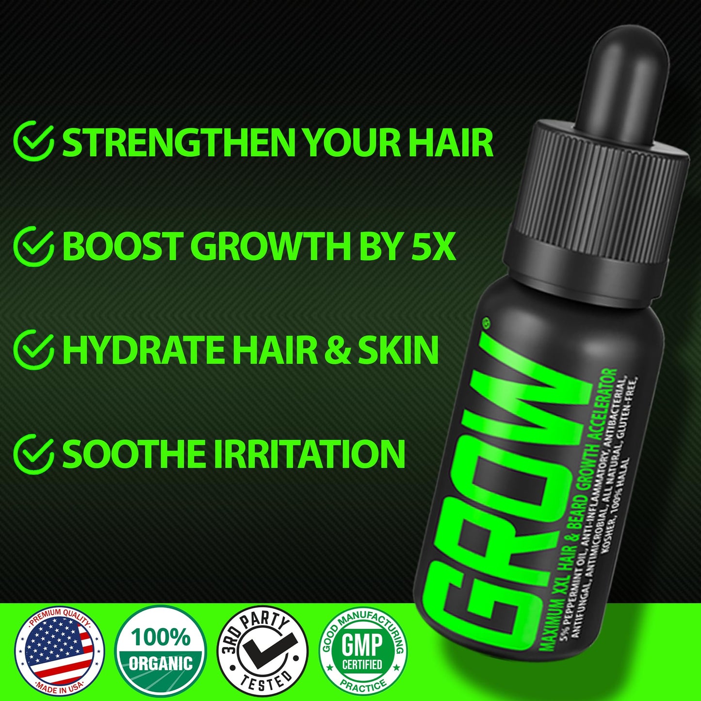 Beard Growth Kit w/GROW XXL Beard Oil for Men/Conditioner & Accelerator for Facial Hair + GROW 11-in-1 Mens Shampoo & Conditioner (Hair Growth Shampoo for Men w/Biotin) - Formulated in America