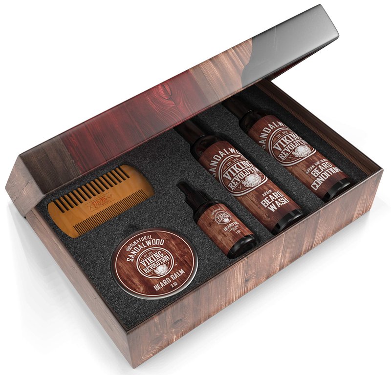 Viking Revolution Ultimate Conditioner for Men's Beard Grooming - Softens, Smoothes and Soothes Beard Itch- Contains Wash, Conditioner, Oil, Balm and Comb- Sandalwood Scent