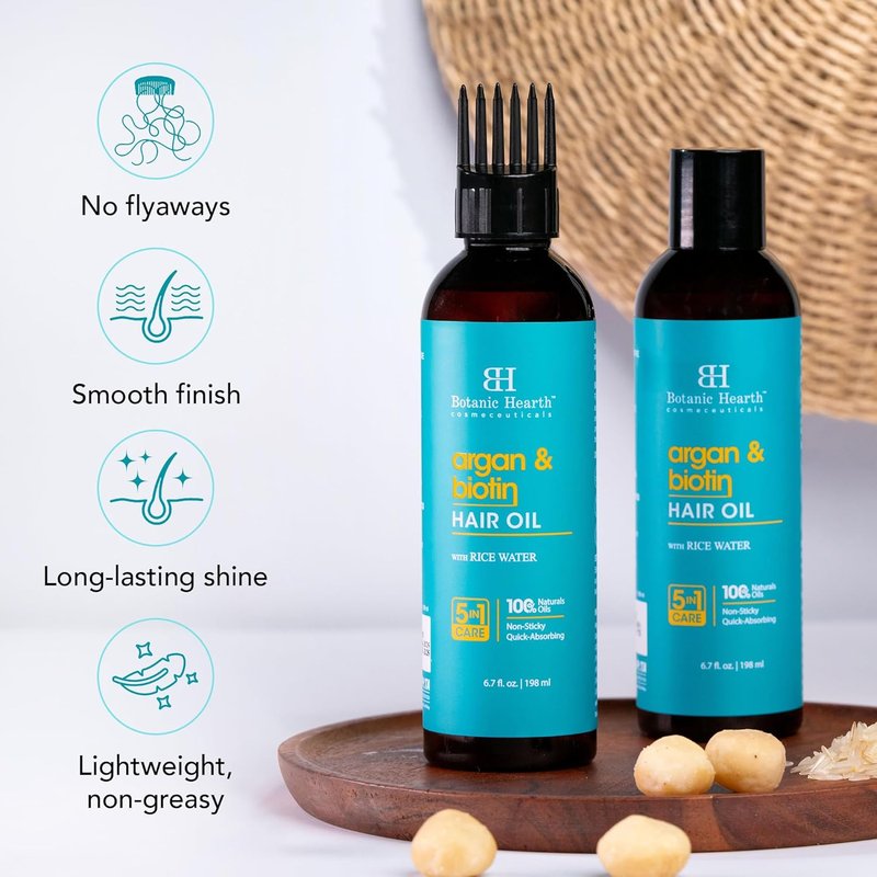 100% Pure Argan & Biotin Oil for Hair Growth - Nourishing Hair Treatment Oil 6.7 Fl Oz | Infused with Coconut Oil for Repairing Dry, Damaged Hair