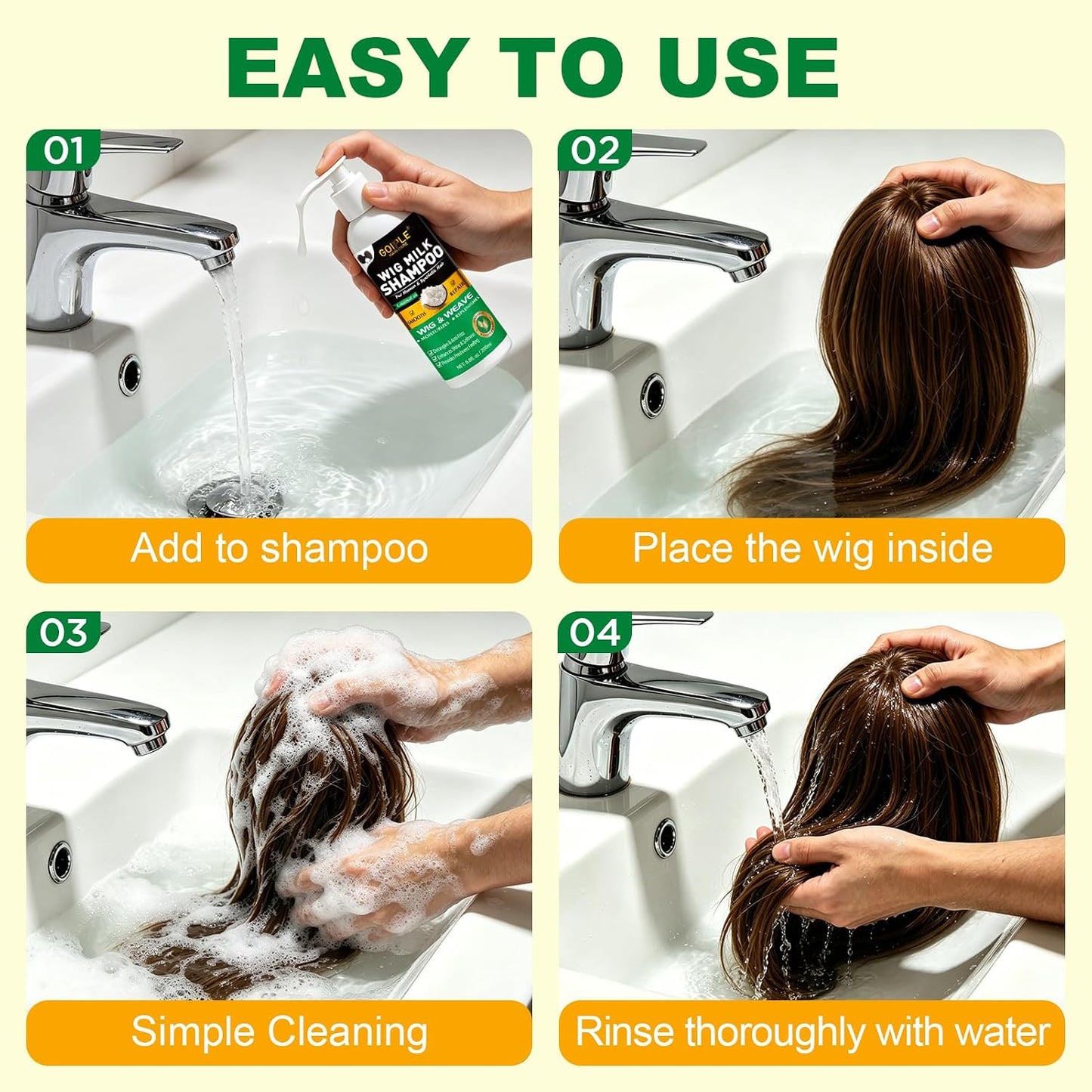 Wig Shampoo for Human & Synthetic Wigs - Detangle, Hydrate & Add Volume | Anti-Frizz Formula for Easy Combing