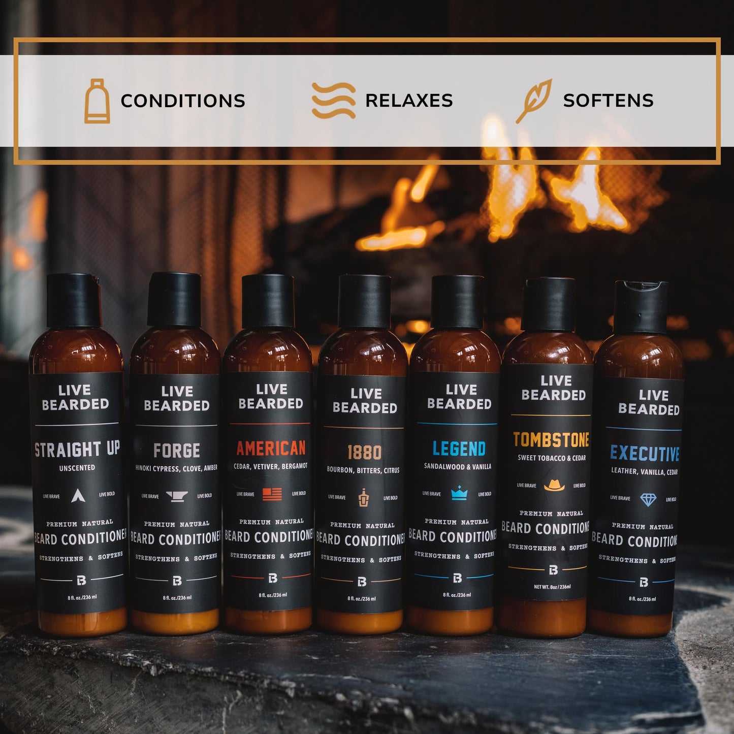 Live Bearded Beard Conditioner, 8 fl oz - Strengthens and Softens Facial Hair - Made in the USA - All-Natural Ingredients with Biotin, Caffeine | Forge Scent - Hinoki Cypress, Clove, Amber