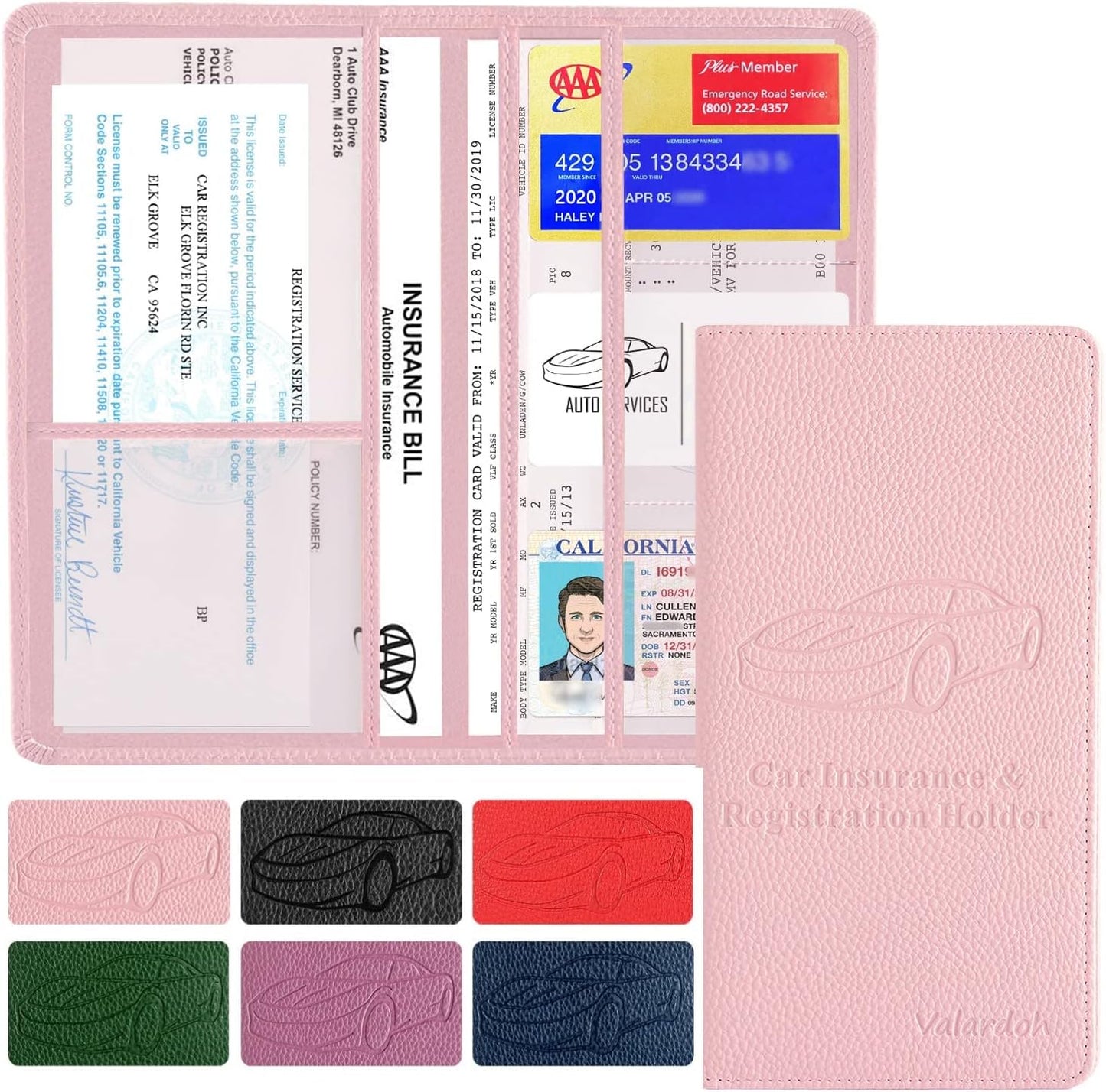 Car Registration & Insurance Card Holder - Premium Document Organizer for Driver License & Essentials | Pink