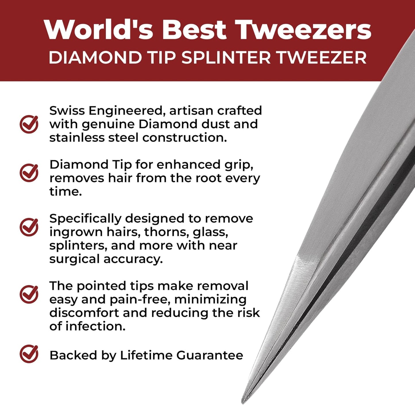 Diamond Tip Splinter Tweezers - Precision Grip for Professional Use | Ideal for Fine Hair Removal
