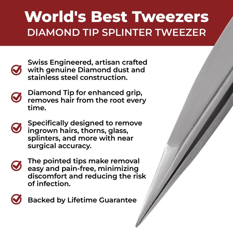 World's Best Tweezers Diamond Tip Splinter Tweezer (Professional)