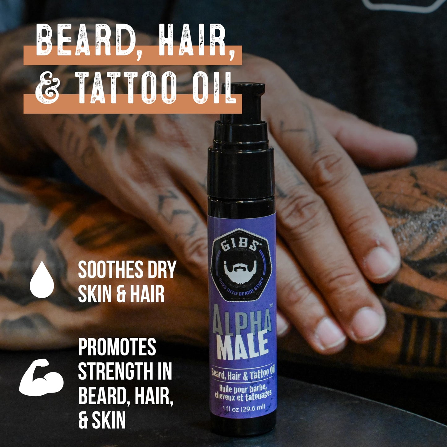 GIBS Grooming - Voodoo Prince Beard, Hair & Tattoo Oil (4 fl oz) - Softens, Strengthens, Protects - Skin Moisturizer - Vitamin C - UV Shield - BFD Size - Beard Oil, Hair Care, Skin Care - Made in USA